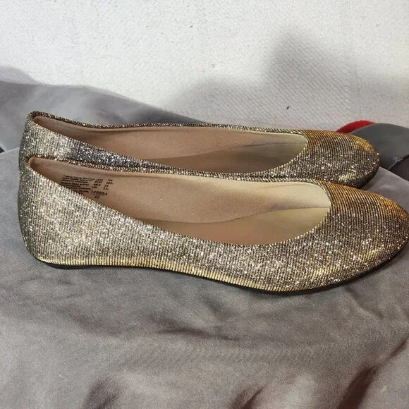 Lower East Side Gold Glitter Chelsea Dorado Fabric Upper Ballet Flat Size 7W - Picture 6 of 16
